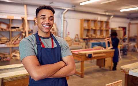 Student in Carpentry Workshop