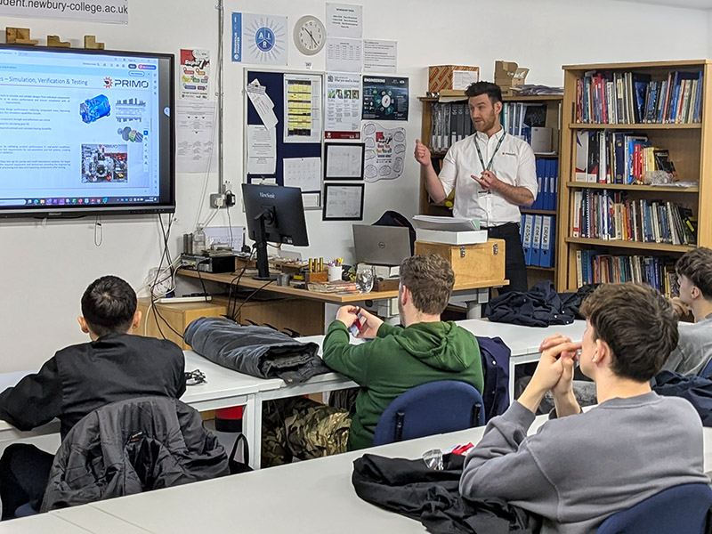 Ash Appella from Primo Engineering speaking with students on the Engineering (Machining) Level 2 programme